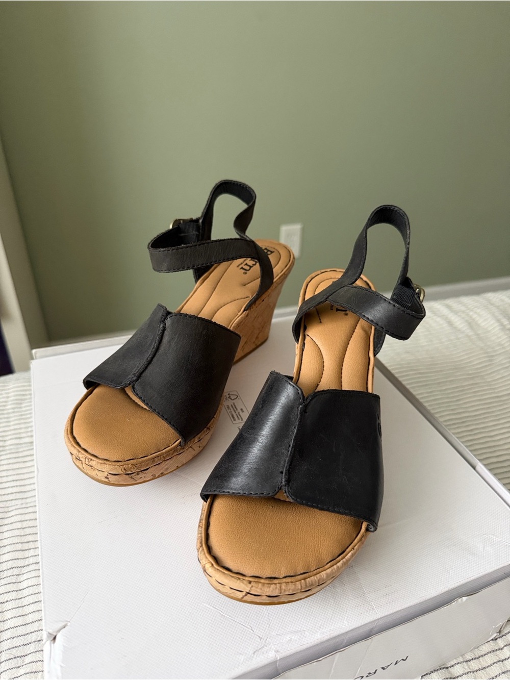 Born Black Wedge Sandals with Ankle Strap - Women's - Picture 4 of 6